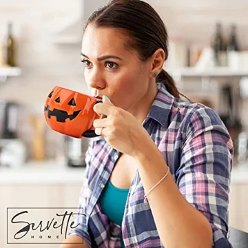 Halloween Ceramic Mug Orange Pumpkin Black Cat Design