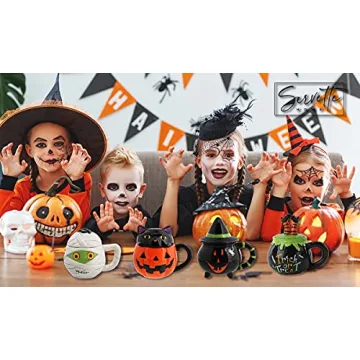 Halloween Ceramic Mug Orange Pumpkin Black Cat Design