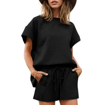 Wyeysyt Women's Loungewear Set 2 Piece Outfits Matching Lounge Short Sleeve Tops and Shorts Casual P...