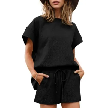 Wyeysyt Women's Loungewear Set 2 Piece Outfits Matching Lounge Short Sleeve Tops and Shorts Casual P...