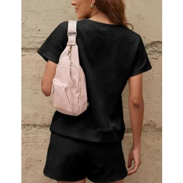 Wyeysyt Women's Loungewear Set 2 Piece Outfits Matching Lounge Short Sleeve Tops and Shorts Casual Pajamas Set with Pockets(Black-L), Large