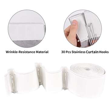 Curtain Pleat Tape, 10 Meters/10.9 Yards Pleater Tape for Curtains, Included 30 Pcs Stainless Steel ...