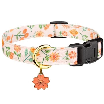 Cotton Handmade Dog Collar Cute and Distinctive Patterns Pink Sunflower with Pendant Cute Dog Collar...