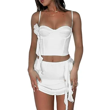 Fashionable Y2K Ruffles Fairy Two Piece Skirt Set with Asymmetric Design and Fringe