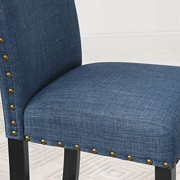 Roundhill Furniture Biony Blue Fabric Dining Chairs with Nailhead Trim, Set of 2