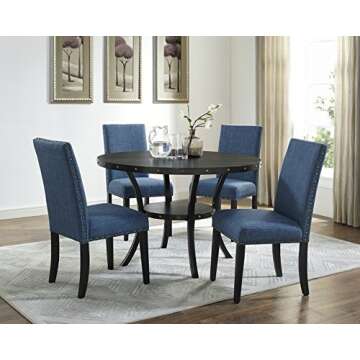 Roundhill Furniture Biony Blue Fabric Dining Chairs with Nailhead Trim, Set of 2