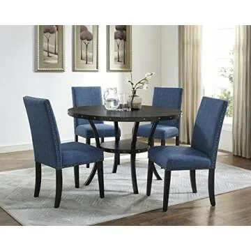 Roundhill Furniture Biony Blue Fabric Dining Chairs with Nailhead Trim, Set of 2