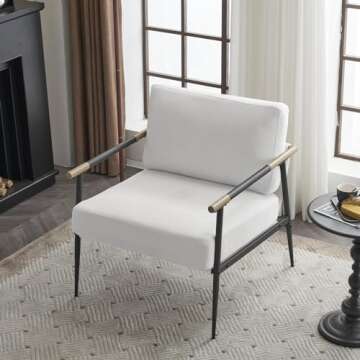 MIRASON Accent Arm Chair for Living Room, Mid Century Modern Accent Reading Side Chair Upholstered Lounge Chair with Comfy Cushion and Metal Frame for Bedroom, Office (Beige)