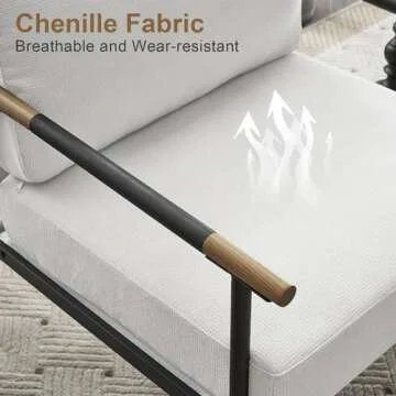 MIRASON Accent Arm Chair for Living Room, Mid Century Modern Accent Reading Side Chair Upholstered Lounge Chair with Comfy Cushion and Metal Frame for Bedroom, Office (Beige)