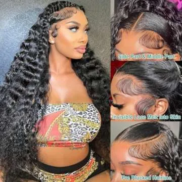 Ferzzon 28 Inch Deep Wave Lace Front Wigs Human Hair 180 Density Pre Plucked HD Lace Frontal Wig Deep Wave Deep Wave Hd Lace Frontal Wigs for Women 13x4 HD Lace Front Wigs Natural Color