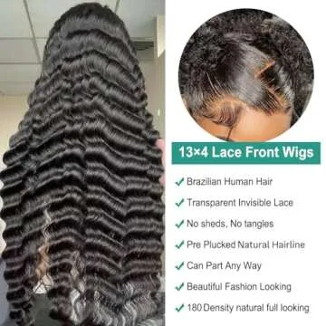 Ferzzon 28 Inch Deep Wave Lace Front Wigs Human Hair 180 Density Pre Plucked HD Lace Frontal Wig Deep Wave Deep Wave Hd Lace Frontal Wigs for Women 13x4 HD Lace Front Wigs Natural Color