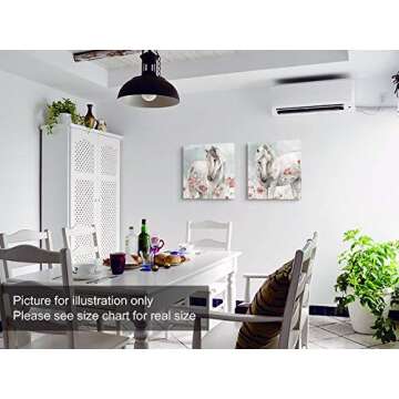 Niwo ART Watercolor Horse & Flower Canvas Wall Art Set, 16" x 16"