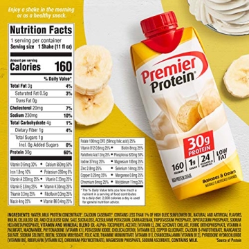 Premier Protein Shake, Bananas & Cream - 30g Protein, Low Sugar, 24 Vitamins - 4 Pack