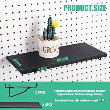Blulu 4 Set Large Pegboard Shelf Kit Fiberboard Pegboard Shelves Storage Brackets Stain Resistant Peg Board Organizer Shelves Pegboard Accessories for Wall(Black, 13.78 x 5.91 inches)