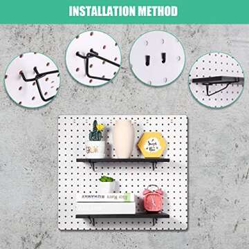 Blulu 4 Set Large Pegboard Shelf Kit Fiberboard Pegboard Shelves Storage Brackets Stain Resistant Peg Board Organizer Shelves Pegboard Accessories for Wall(Black, 13.78 x 5.91 inches)