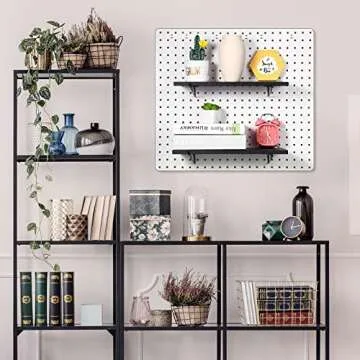 Blulu 4 Set Large Pegboard Shelf Kit Fiberboard Pegboard Shelves Storage Brackets Stain Resistant Peg Board Organizer Shelves Pegboard Accessories for Wall(Black, 13.78 x 5.91 inches)