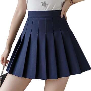 ZHANCHTONG Women's High Waist A-Line Pleated Mini Skirt Short Tennis Skirt (Navy Blue, M)