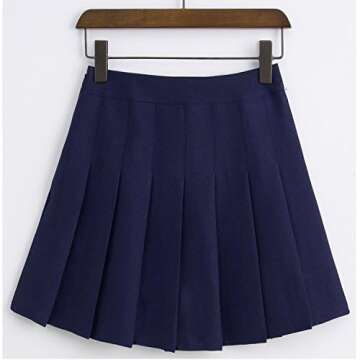 ZHANCHTONG Women's High Waist A-Line Pleated Mini Skirt Short Tennis Skirt (Navy Blue, M)