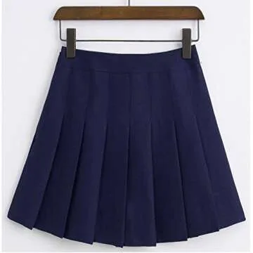 ZHANCHTONG Women's High Waist A-Line Pleated Mini Skirt Short Tennis Skirt (Navy Blue, M)