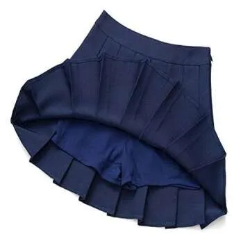 ZHANCHTONG Women's High Waist A-Line Pleated Mini Skirt Short Tennis Skirt (Navy Blue, M)