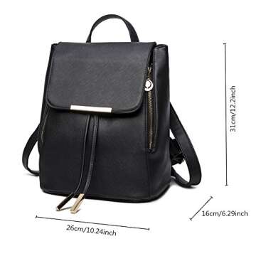 B&E LIFE Fashion Shoulder Bag Rucksack PU Leather Women Ladies Backpack Travel bag (Black)