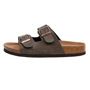 CUSHIONAIRE Lane Cork Footbed Sandals for Women – Comfortable Double Buckle Slip-On with Soft Faux...