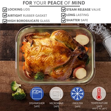 Razab 10 Cups Glass Food Storage Containers - BPA Free