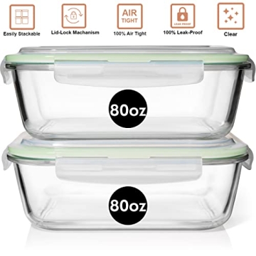 Razab 10 Cups Glass Food Storage Containers - BPA Free
