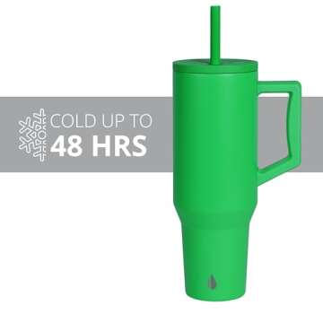 Elemental 40 oz Tumbler with Handle and Straw - Spill Proof Insulated Stainless Steel Commuter for Hot and Cold Beverages - Travel Coffee Mug with 2 Straws & Spill Proof Lid - 40oz - Green
