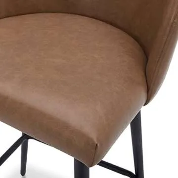 Watson & Whitely Counter Height Bar Stools Set of 2, 360° Swivel Upholstered Barstools with Backs and Metal Legs, 26" H Seat Height, Faux Leather in Saddle Brown