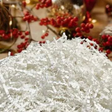 NEWMIAO 1/2 LB White Crinkle Cut Paper Shred Filler for Gift Baskets Stuffing, Shredded Crinkle Paper for Gift Box Bag Basket Filler Decoration Christmas Wedding Birthday Bridesmaid Gift Wrapping