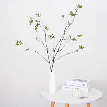 Funsveta 3pcs Artificial Ficus Branches Greenery Branches for Vase, Faux Silky Eucalyptus Branches Ficus Tree Twig Stems for Home, Office, Banquet Decor (A-Green)