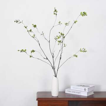 Funsveta 3pcs Artificial Ficus Branches Greenery Branches for Vase, Faux Silky Eucalyptus Branches Ficus Tree Twig Stems for Home, Office, Banquet Decor (A-Green)