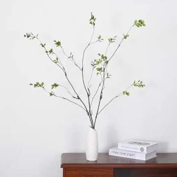 Funsveta 3pcs Artificial Ficus Branches Greenery Branches for Vase, Faux Silky Eucalyptus Branches Ficus Tree Twig Stems for Home, Office, Banquet Decor (A-Green)