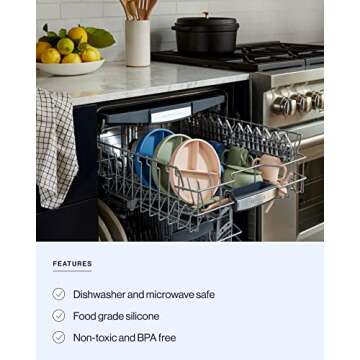 Lalo First Bites Silicone Baby Feeding Set - Baby Led Weaning Supplies - Non-Toxic Silicone - Includes 2 Bibs, 2 Spoons, Training Cup, Suction Plate and Bowl - 6 Pieces - Grapefruit