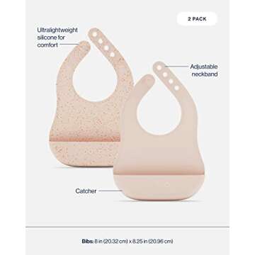 Lalo First Bites Silicone Baby Feeding Set - Baby Led Weaning Supplies - Non-Toxic Silicone - Includes 2 Bibs, 2 Spoons, Training Cup, Suction Plate and Bowl - 6 Pieces - Grapefruit