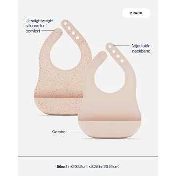 Lalo First Bites Silicone Baby Feeding Set - Baby Led Weaning Supplies - Non-Toxic Silicone - Includes 2 Bibs, 2 Spoons, Training Cup, Suction Plate and Bowl - 6 Pieces - Grapefruit