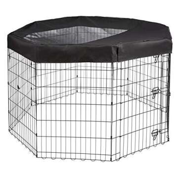 Amazon Basics Octagonal Metal Pet Playpen Mesh and Fabric Top Cover, Black, 59 x 58.3 x 5.5 in