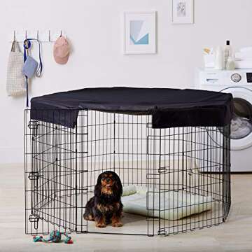 Amazon Basics Octagonal Metal Pet Playpen Mesh and Fabric Top Cover, Black, 59 x 58.3 x 5.5 in
