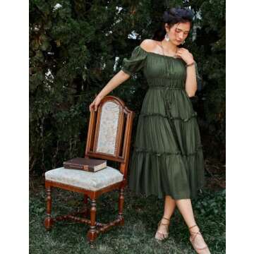 Scarlet Darkness Tiered Dress Women Puff Sleeve Renaissance Dress Casual Boho Dress Ladies Summer Dr...