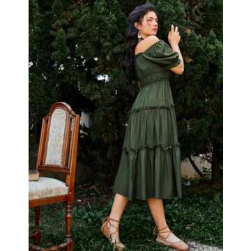 Scarlet Darkness Tiered Dress Women Puff Sleeve Renaissance Dress Casual Boho Dress Ladies Summer Dresses Army Green S
