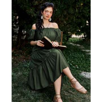 Scarlet Darkness Tiered Dress Women Puff Sleeve Renaissance Dress Casual Boho Dress Ladies Summer Dresses Army Green S
