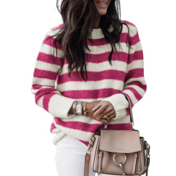 Dokotoo Womens Sweaters Elastic Crewneck Color Block Knit Tops Cute Loose Long Length Wool Comfy Fit...