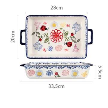 Bicuzat Vintage Style Flower and Butterfly Ladybug Pattern Bakeware Ceramic Casserole Dish Baking Pa...