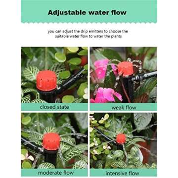 La Farah 100pcs Drip Irrigation Emitters for 1/4" Drip Irrigation Tubing,Adjustable 360 Degree Water Flow Drippers on 5" Arrow Stake, Garden Irrigation Drippers for (4-7mm) Watering System Kit