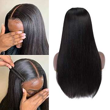 Nvnvdij U Part Human Hair Wig Straight Human Hair Wig 100% Brazilian Virgin Human Hair Wig for Black...