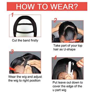 Nvnvdij U Part Human Hair Wig Straight Human Hair Wig 100% Brazilian Virgin Human Hair Wig for Black Women U Part Wig Natural Black Color 16inch