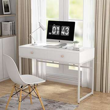 Tribesigns Computer Desk, Modern Simple 47 inch Home Office Desk Study Table Writing Desk with 2 Sto...