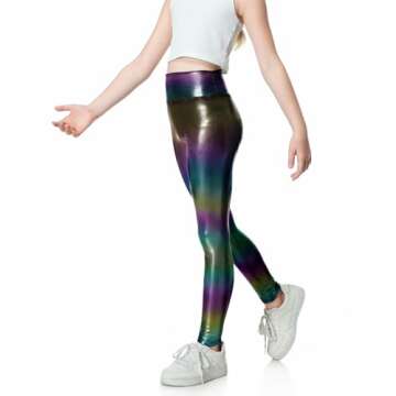 Jinhiteam Girls Metallic Leggings Size 6-7 Years - Stylish Kids Shiny Dance Pants