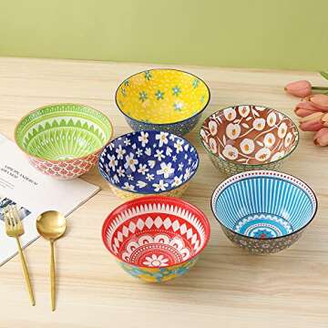 Colorful Porcelain Soup Cereal Bowls Set - 6 Pack